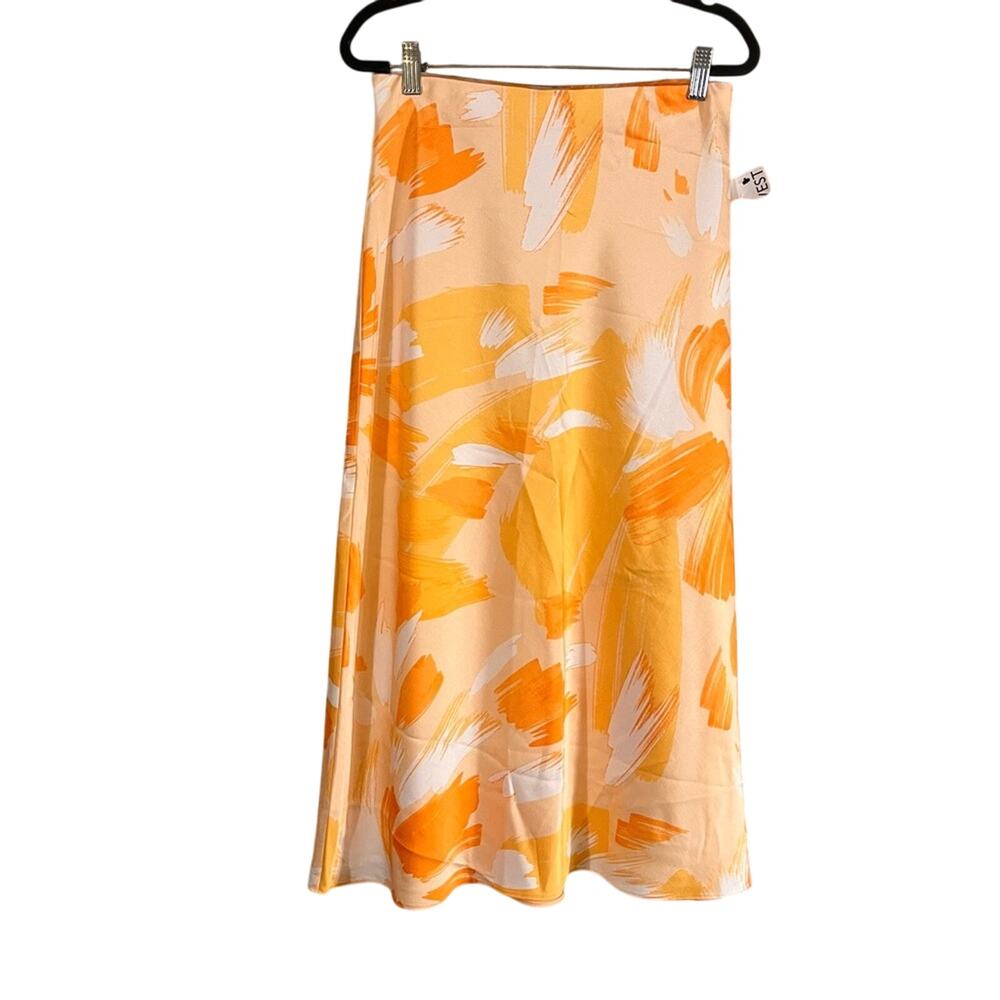 Nine West‎ Orange Floral Midi Skirt Size Small